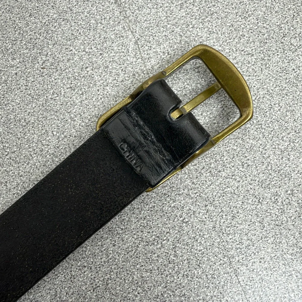 Calvin Klein Belt Mens Small Black Saddle Leather Brass Buckle Slim Casual Dress